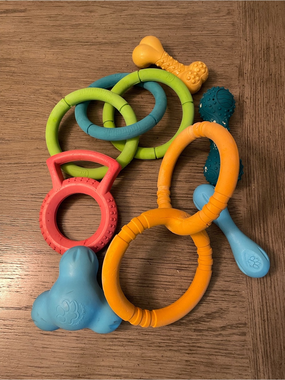 Dog chew toys, assortment of 7, very durable. For large breeds.